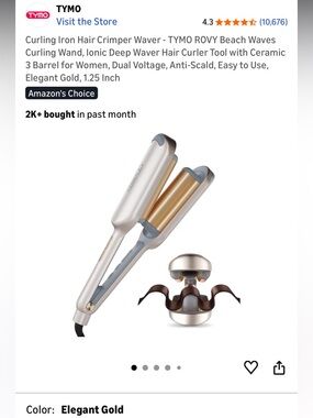 TYMO Elegant Gold 3-Barrel Hair Crimper Waver - Beach Waves Iron